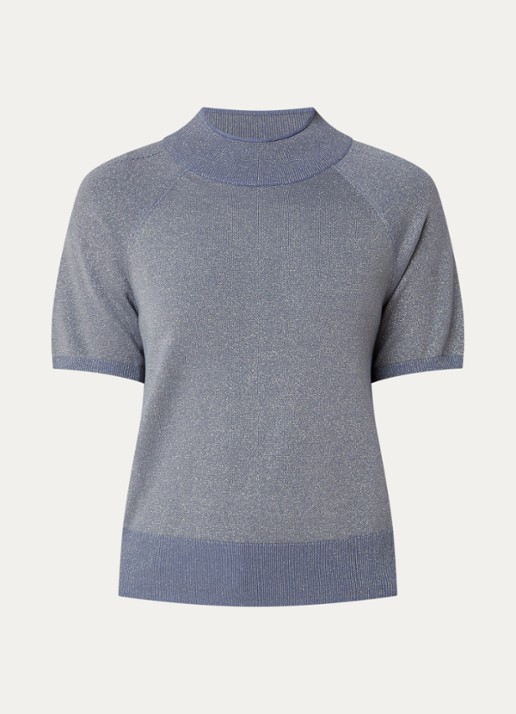 Claudia Sträter Top met metallic finish - voorkant 2 staalblauw
