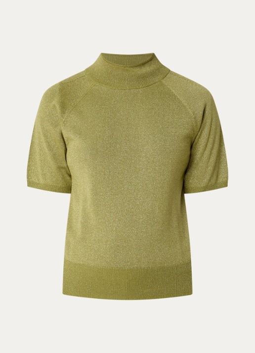 Claudia Sträter Top met metallic finish - voorkant mosgroen