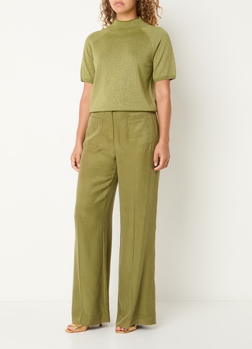 Claudia Sträter Top met metallic finish - voorkant 2 mosgroen