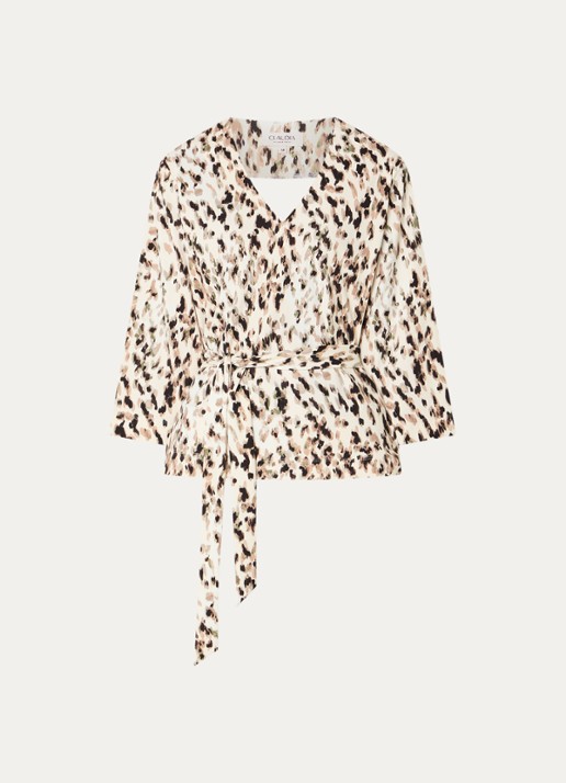 Claudia Sträter Top met print en strikceintuur - voorkant 3 creme
