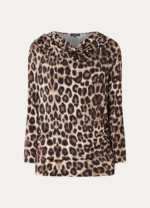 Claudia Sträter Top met watervalhals en panterprint - voorkant 2 camel