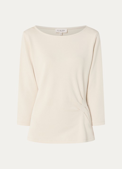Claudia Sträter Top van jersey met gedrapeerd detail - voorkant 2 beige