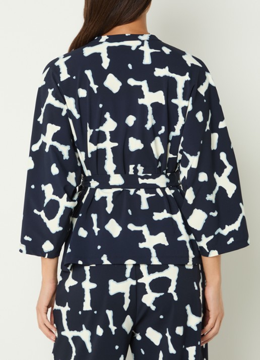 Claudia Sträter Tuniek met strikceintuur en print - achterkant donkerblauw