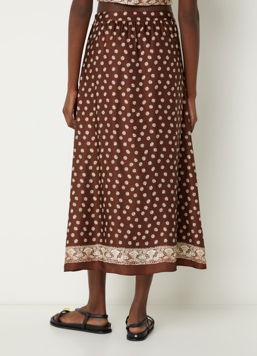 Claudie Pierlot A-lijn midi rok met bloemenprint - achterkant bruin