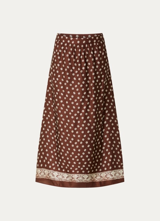 Claudie Pierlot A-lijn midi rok met bloemenprint - voorkant 3 bruin