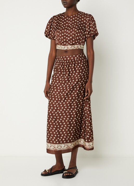 Claudie Pierlot A-lijn midi rok met bloemenprint - voorkant 4 bruin