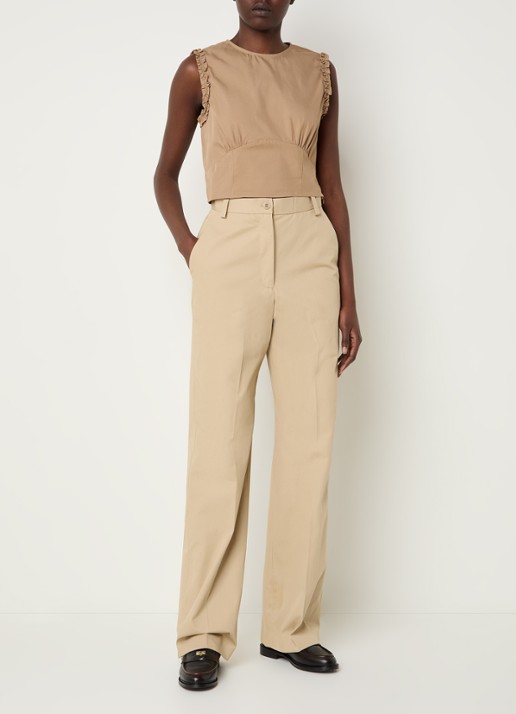 Claudie Pierlot Albina crop top met ruches - voorkant 2 lichtbruin