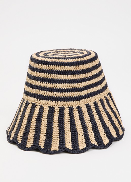 Claudie Pierlot Amelio bucket hoed van raffia met streepprint