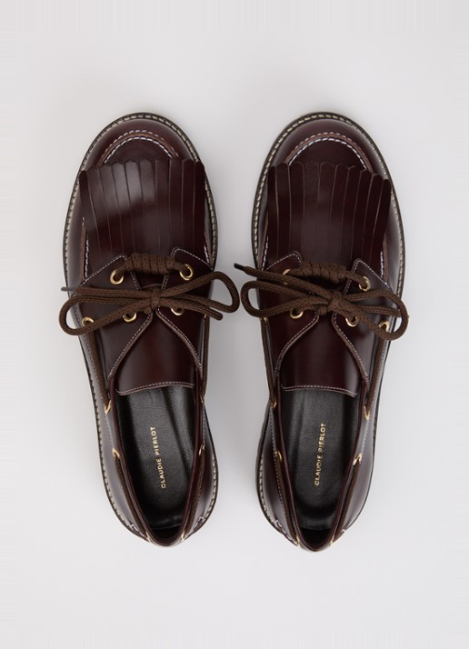Claudie Pierlot Audrey bootschoen van leer met franjes - detail 2 chocoladebruin