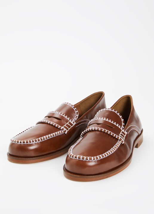 Claudie Pierlot Audy loafer van kalfsleer  - detail 2 kastanjebruin