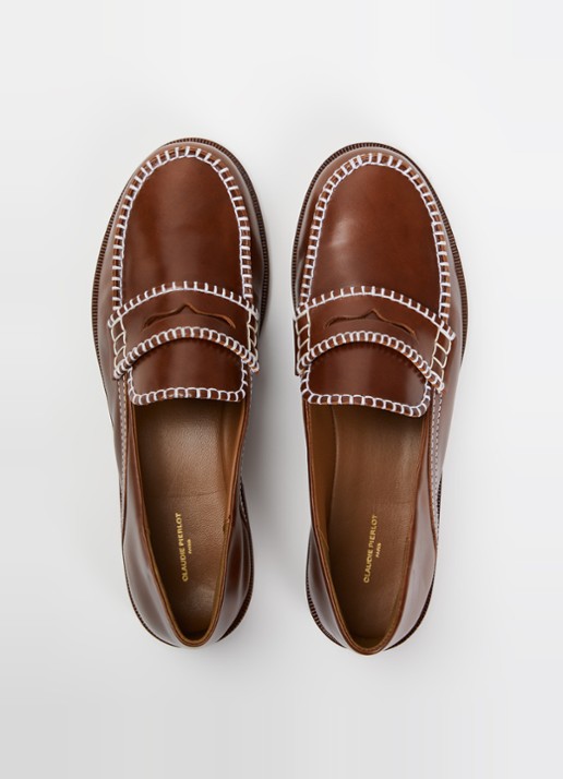 Claudie Pierlot Audy loafer van kalfsleer  - detail 3 kastanjebruin