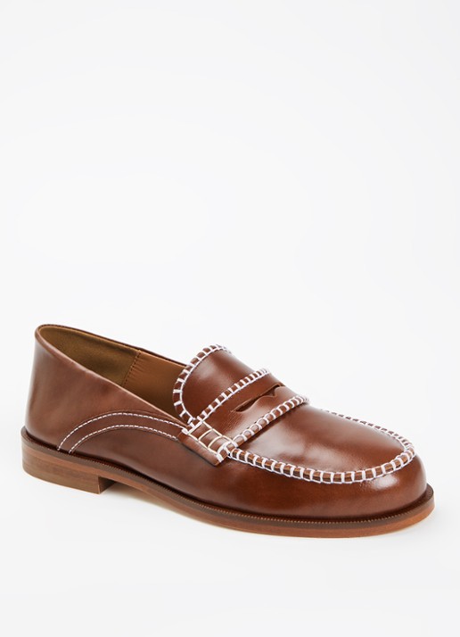 Claudie Pierlot Audy loafer van kalfsleer  - voorkant kastanjebruin