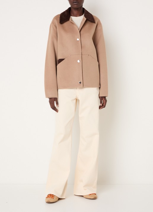 Claudie Pierlot Barn jack in wolblend met opgestikte zakken - voorkant 4 camel