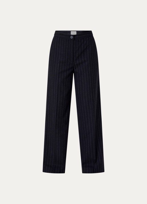 Claudie Pierlot Bicolore high waist straight fit pantalon met streepprint - voorkant 3 donkerblauw