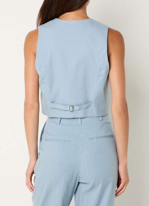 Claudie Pierlot Blazer in linnenblend met schoudervulling - achterkant 6 lichtblauw