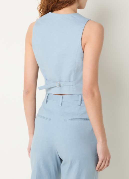 Claudie Pierlot Blazer in linnenblend met schoudervulling - achterkant 7 lichtblauw