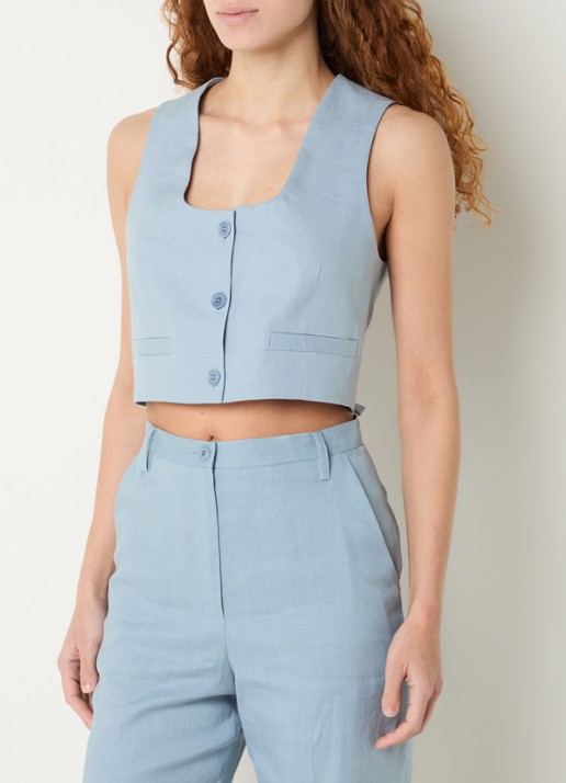 Claudie Pierlot Blazer in linnenblend met schoudervulling - detail 2 lichtblauw