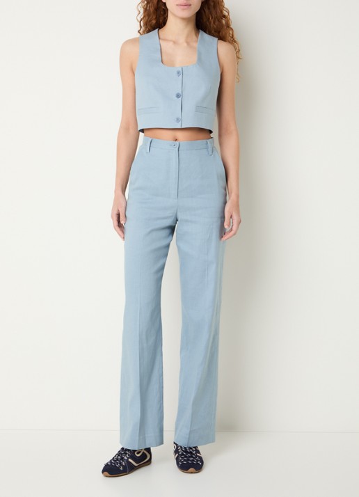 Claudie Pierlot Blazer in linnenblend met schoudervulling - voorkant 5 lichtblauw