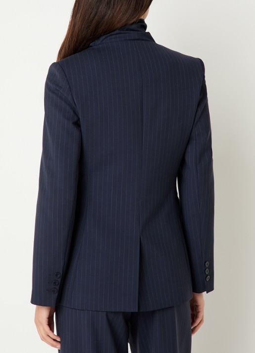 Claudie Pierlot Blazer in wolblend met krijtstreep en sjaalkraag - achterkant 4 donkerblauw