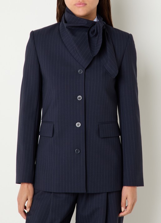 Claudie Pierlot Blazer in wolblend met krijtstreep en sjaalkraag - detail 3 donkerblauw