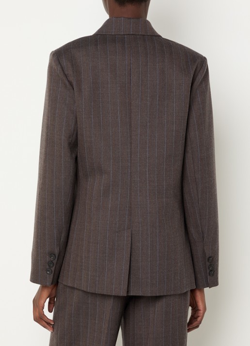 Claudie Pierlot Blazer in wolblend met paspelzakken - achterkant chocoladebruin