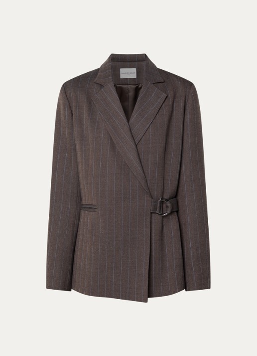 Claudie Pierlot Blazer in wolblend met paspelzakken - voorkant 3 chocoladebruin