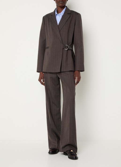 Claudie Pierlot Blazer in wolblend met paspelzakken - voorkant 4 chocoladebruin
