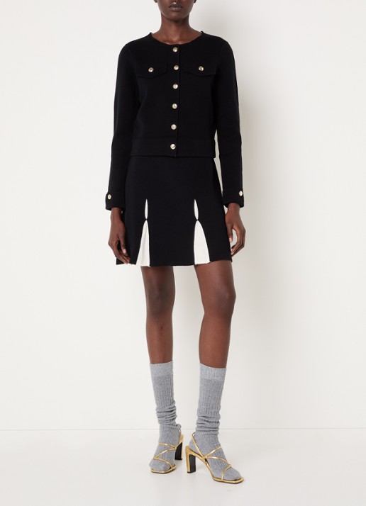 Claudie Pierlot Blazer in wolblend met sjaalkraag - voorkant 2 zwart