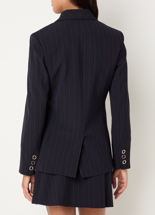 Claudie Pierlot Blazer met paspelzak en streepprint - achterkant 2 donkerblauw