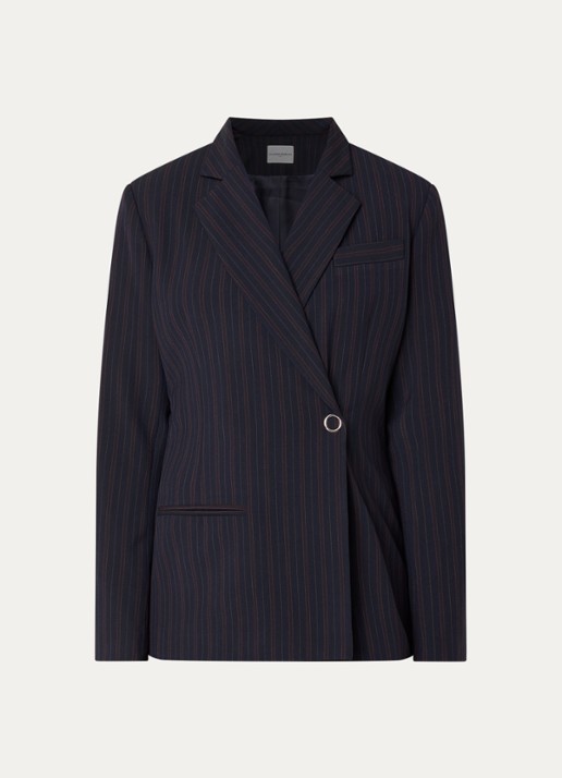 Claudie Pierlot Blazer met paspelzak en streepprint - voorkant 3 donkerblauw