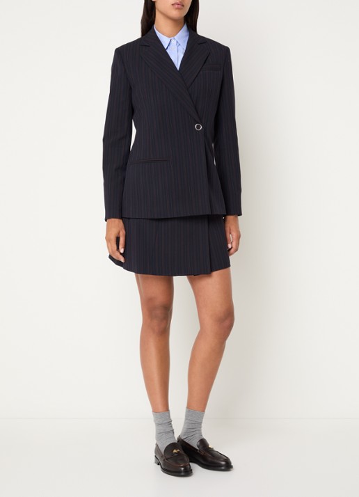 Claudie Pierlot Blazer met paspelzak en streepprint - voorkant 4 donkerblauw