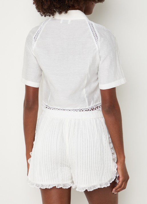 Claudie Pierlot Blouse in linnenblend met broderie - achterkant gebroken wit