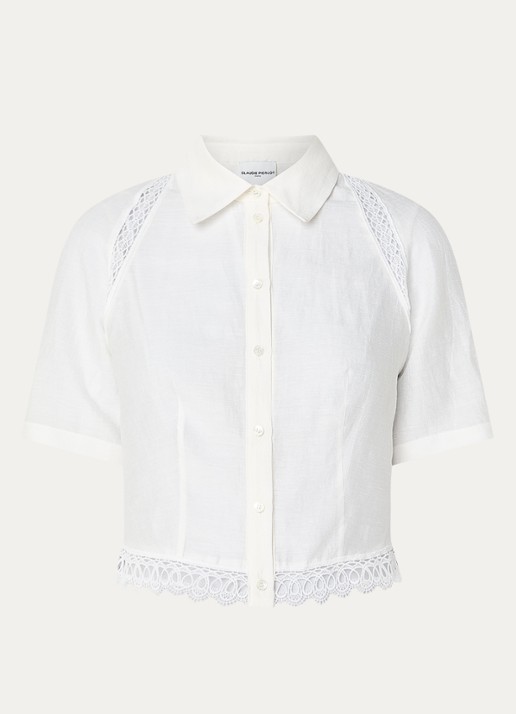 Claudie Pierlot Blouse in linnenblend met broderie - voorkant 3 gebroken wit