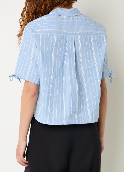 Claudie Pierlot Blouse met ballonmouw en streepprint - achterkant blauwgrijs