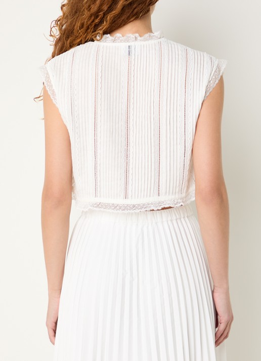 Claudie Pierlot Blouse met broderie en opstaande kraag - achterkant 3 gebroken wit