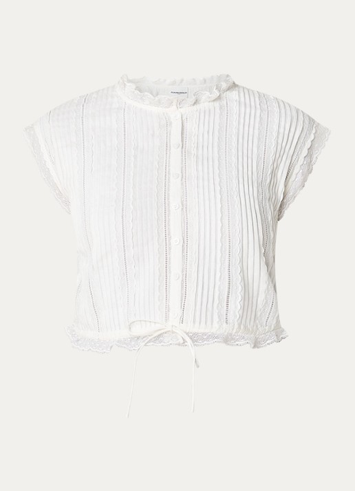 Claudie Pierlot Blouse met broderie en opstaande kraag - voorkant gebroken wit