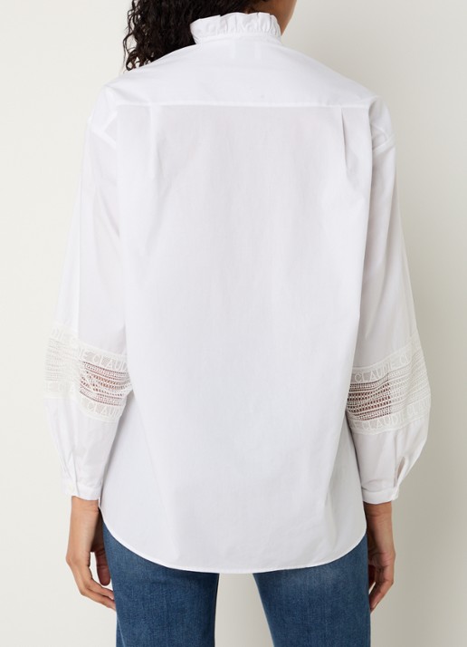 Claudie Pierlot Blouse met opengewerkt detail en logoborduring - achterkant wit