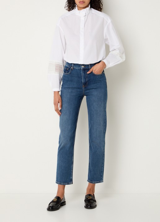 Claudie Pierlot Blouse met opengewerkt detail en logoborduring - voorkant 3 wit