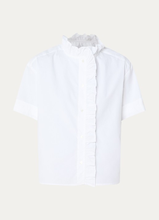 Claudie Pierlot Blouse met opstaande kraag en volant - voorkant 2 wit