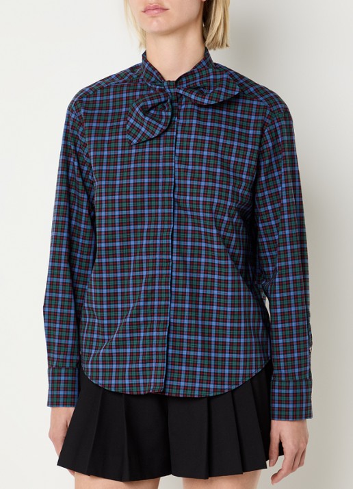 Claudie Pierlot Blouse met ruitdessin en sjaalkraag - detail groen