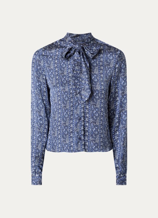 Claudie Pierlot Blouse met sjaalkraag en print - voorkant royalblauw