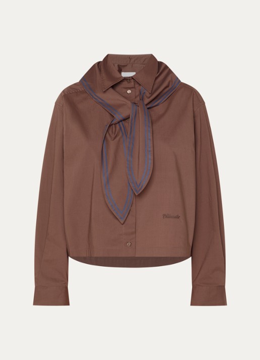 Claudie Pierlot Blouse met sjaalkraag - voorkant 3 bruin