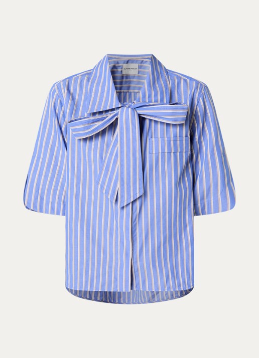 Claudie Pierlot Blouse met streepprint en sjaalkraag - voorkant blauw