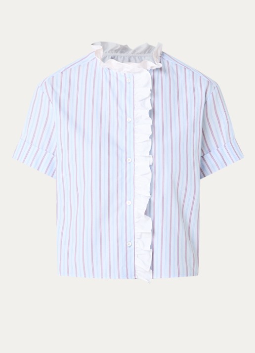 Claudie Pierlot Blouse met streepprint - voorkant 3 blauwgrijs
