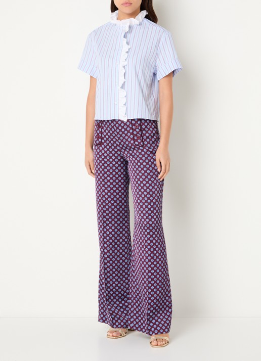 Claudie Pierlot Blouse met streepprint - voorkant 4 blauwgrijs