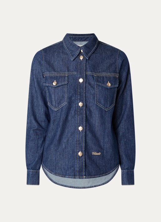 Claudie Pierlot Blouse van denim met borstzakken - voorkant 3 indigo