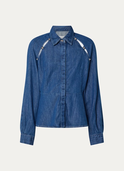 Claudie Pierlot Blouse van denim met peplum - voorkant 3 blauw