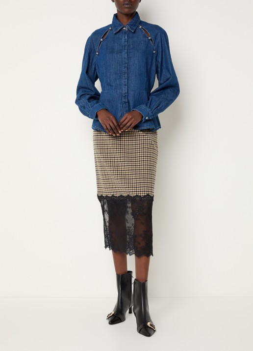 Claudie Pierlot Blouse van denim met peplum - voorkant 4 blauw