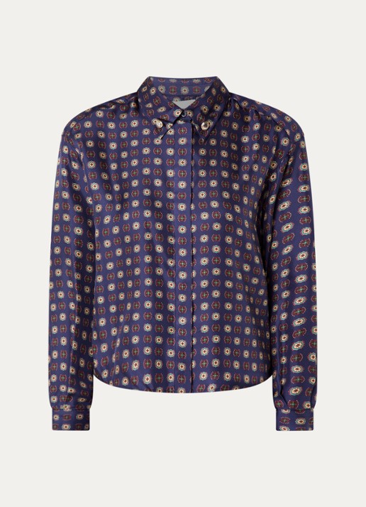Claudie Pierlot Blouse van zijde met grafische print  - voorkant 3 donkerblauw