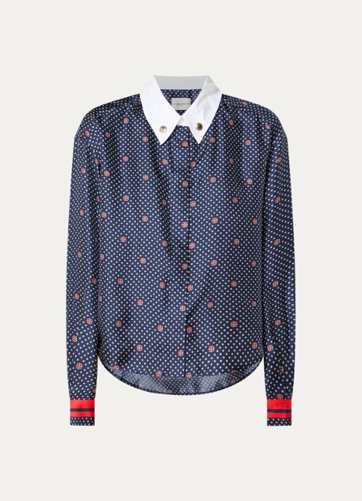 Claudie Pierlot Blouse van zijde met print - voorkant blauw